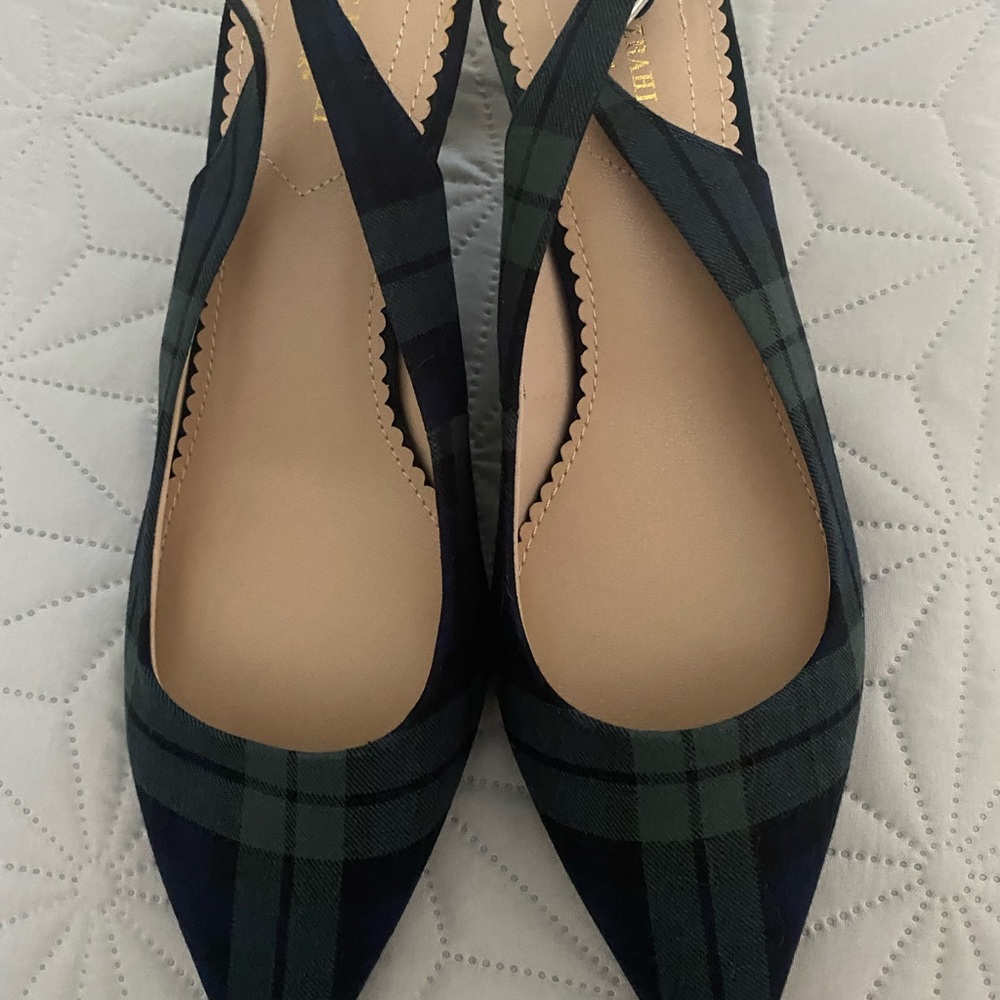 Isaac Mizrahi Green sling ack plaid kitten heels 👠 size 10